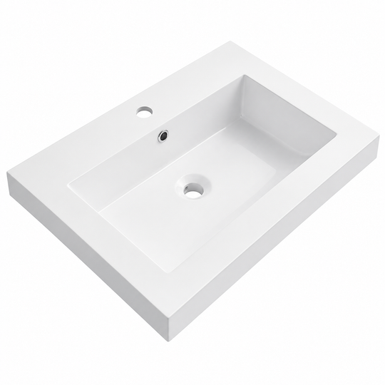603mm Solid Surface Drop-In Vanity Basin, Beveled Self-Rimming Edge RSM603 – 603 × 470 × 150 mm
