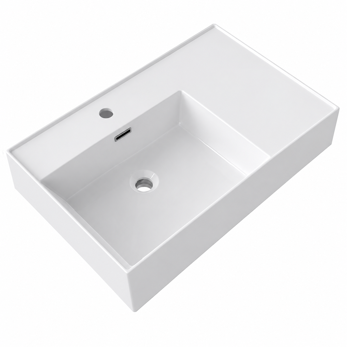 Rectangular Solid Surface Vessel Basin With Pre-Drilled Tap Hole RSM750L – 750 × 460 × 175 mm · Left