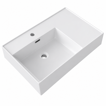 Rectangular Solid Surface Vessel Basin With Pre-Drilled Tap Hole RSM750L – 750 × 460 × 175 mm · Left