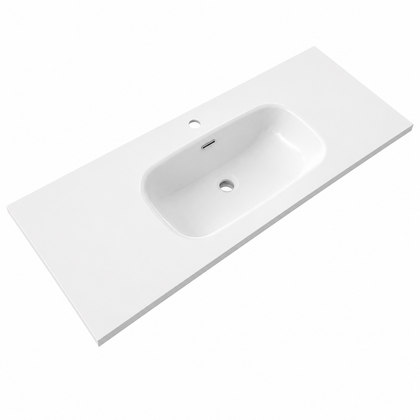 Solid Surface Integrated Oval Vanity-Top Basin, Matte White Single-Hole RSP1200 – 1200 × 460 × 165 mm