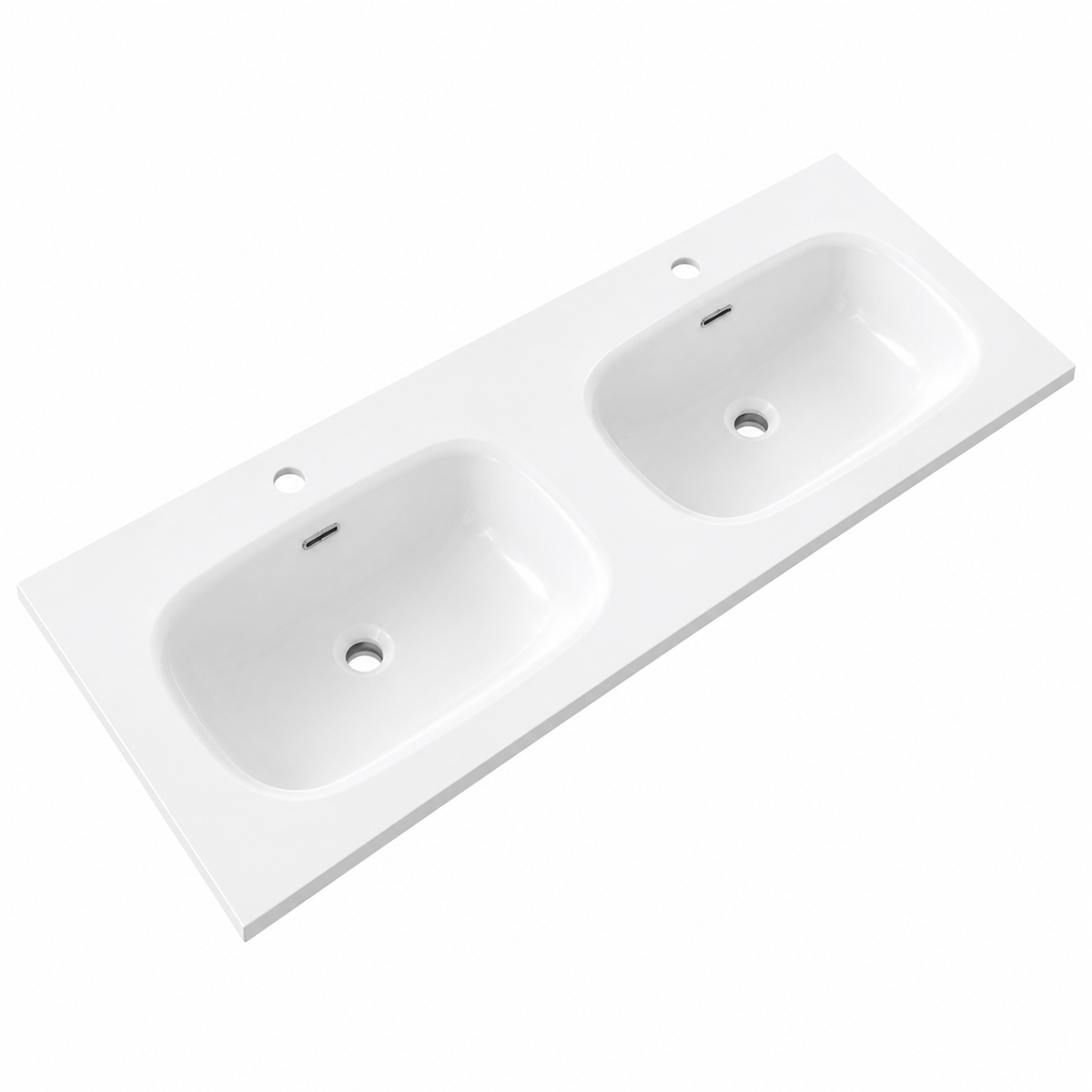 Solid Surface Integrated Oval Vanity-Top Basin, Matte White Single-Hole RSP1200D – 1200 × 460 × 165 mm · Double Bowl