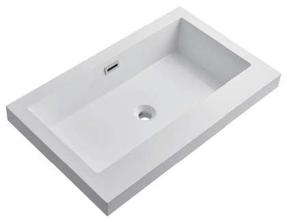Rectangular Solid Surface Vanity Top Basin, Wide Matte White Bowl RSQ760 – 765 × 465 × 170 mm
