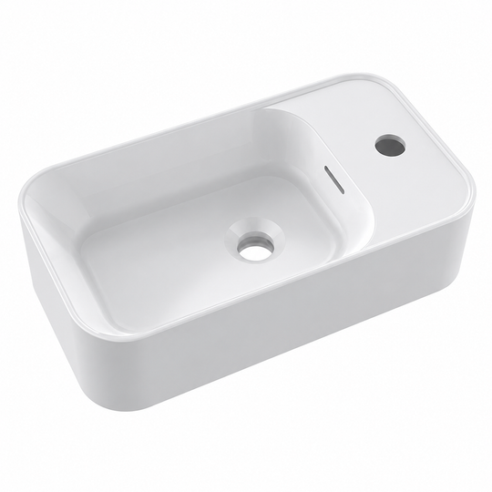 Compact Solid Surface Cloakroom Vessel Basin with Faucet Ledge 455mm RSR455-Y – 455 × 255 × 125 mm · Color