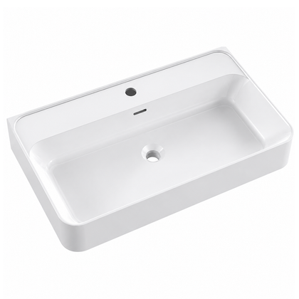 Matte White Solid Surface Rectangular Vessel Basin with Faucet Hole RSR750 – 750 × 460 × 150 mm