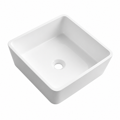 Square Deep-Bowl Solid Surface Countertop Basin 400x400mm, No Tap Hole RST400 – 400 × 400 × 150 mm