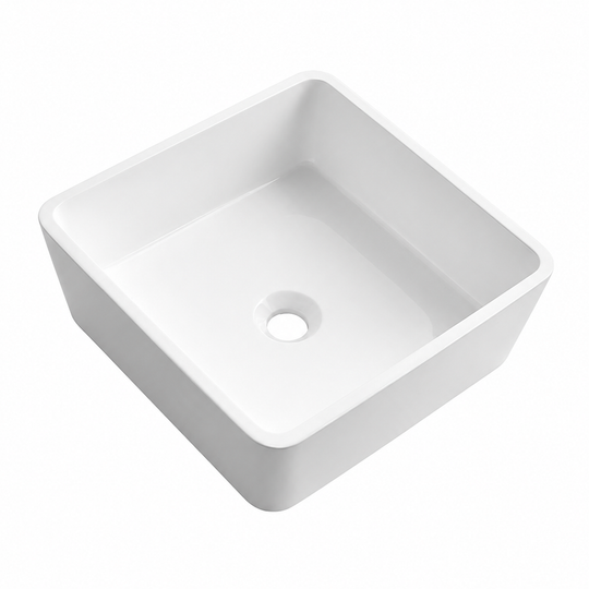 Square Deep-Bowl Solid Surface Countertop Basin 400x400mm, No Tap Hole RST400 – 400 × 400 × 150 mm