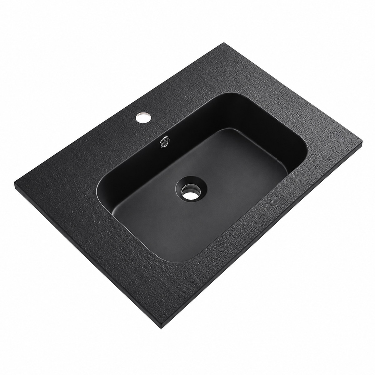 Matte Black Stone-Look Solid Surface Vanity Basin, Textured Top RST650MB – 650 × 460 × 168 mm · Matte Black