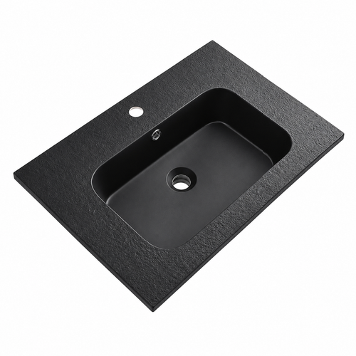 Matte Black Stone-Look Solid Surface Vanity Basin, Textured Top RST650MB – 650 × 460 × 168 mm · Matte Black
