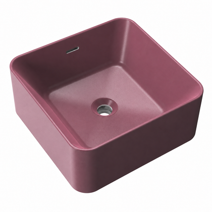 Matte Pink Square Solid Surface Vessel Basin with Overflow 420mm RSTP420 – 420 × 420 × 170 mm