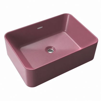 Matte Pink Square Solid Surface Vessel Basin with Overflow 420mm RSTP560 – 560 × 400 × 170 mm