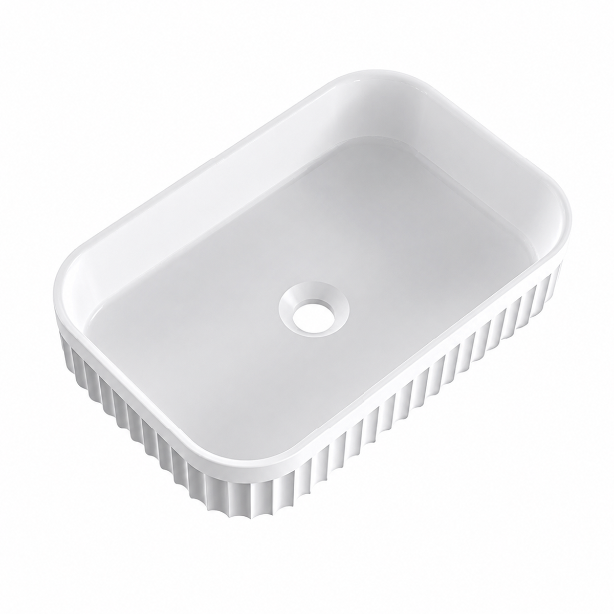 Fluted Solid Surface Rectangular Vessel Basin with Reeded Sidewalls 500mm RSTS500 – 500 × 330 × 125 mm