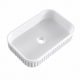 Fluted Solid Surface Rectangular Vessel Basin with Reeded Sidewalls 500mm RSTS500 – 500 × 330 × 125 mm