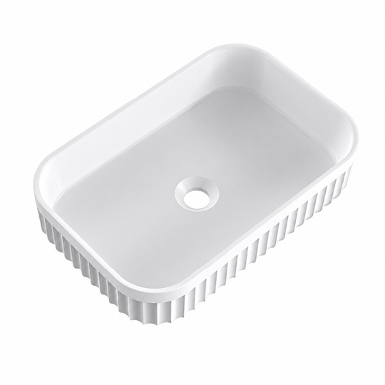 Fluted Solid Surface Rectangular Vessel Basin with Reeded Sidewalls 500mm RSTS500 – 500 × 330 × 125 mm