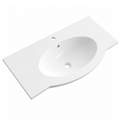 Solid Surface Integrated Oval Vanity-Top Basin, Single Faucet Hole RSY917 – 917 × 500 × 170 mm