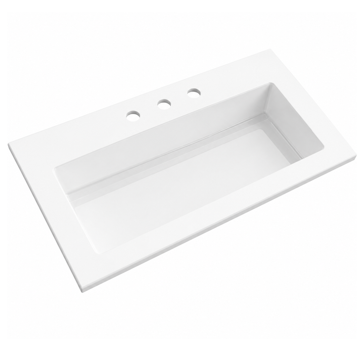 Solid Surface Rectangular Drop-In Vanity Basin with Integrated Deck RSYC760 – 760 × 465 × 170 mm