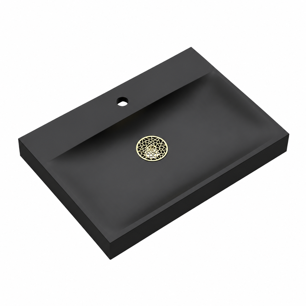 Matte Black Solid Surface Rectangular Vessel Basin with Single Tap Hole RSYS610 – 610 × 465 × 88 mm