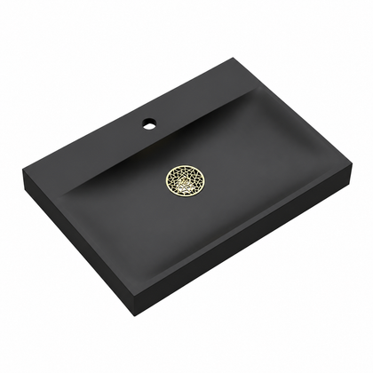 Matte Black Solid Surface Rectangular Vessel Basin with Single Tap Hole RSYS610 – 610 × 465 × 88 mm