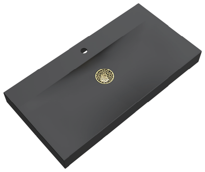 Matte Black Solid Surface Rectangular Vessel Basin with Single Tap Hole RSYS910 – 910 × 465 × 88 mm