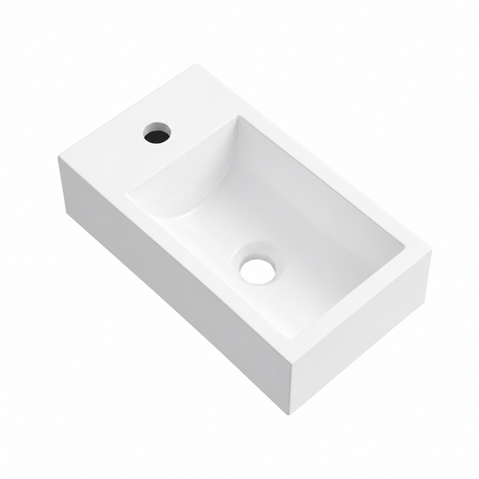 Compact Rectangular Solid Surface Vessel Basin with Offset Tap Hole RSZ400 – 400 × 222 × 100 mm