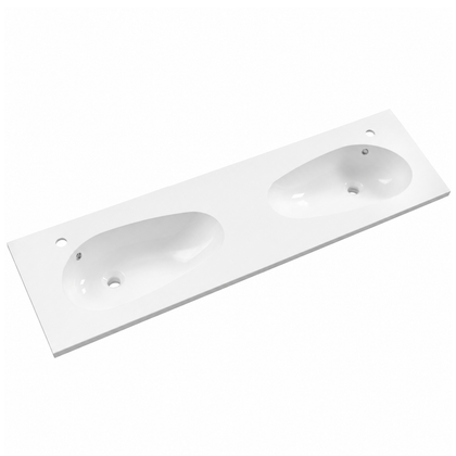 Solid Surface Teardrop Integrated Vanity Basin with Single Faucet Hole SD1510D – 1510 × 462 × 168 mm · Double Bowl