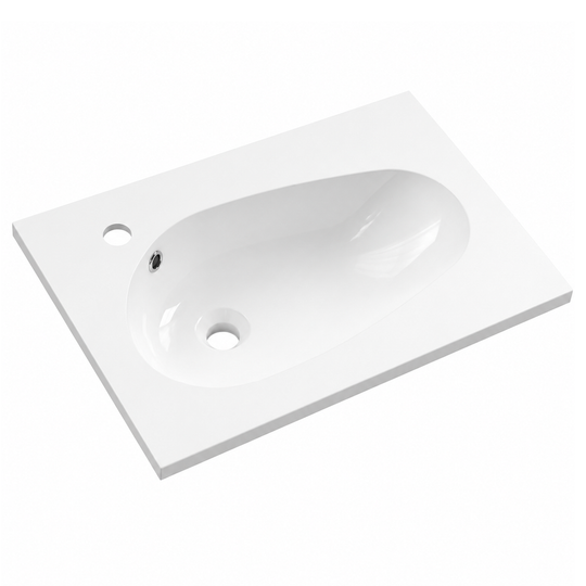 Solid Surface Teardrop Integrated Vanity Basin with Single Faucet Hole SD610 – 610 × 462 × 168 mm