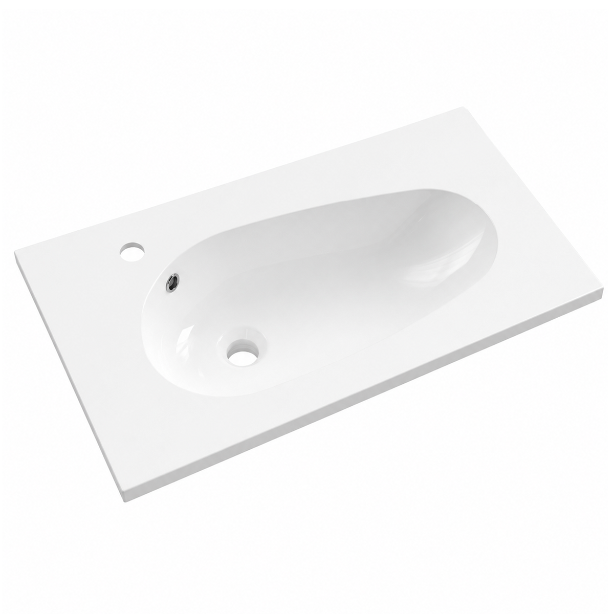 Solid Surface Teardrop Integrated Vanity Basin with Single Faucet Hole SD760 – 760 × 462 × 168 mm
