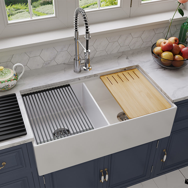 36 Inch Double Bowl Farmhouse Sink White – Fireclay Farmhouse Sink Double Bowl | SANIKB SN100W3620D