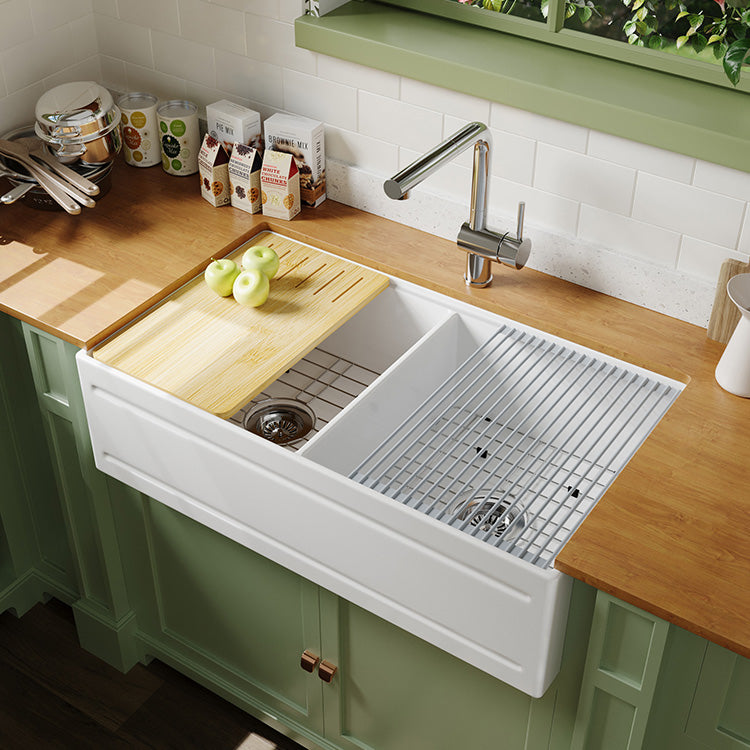 36 Double Bowl Farmhouse Sink – Farmhouse Apron Kitchen Sink | SANIKB SN102W3620D