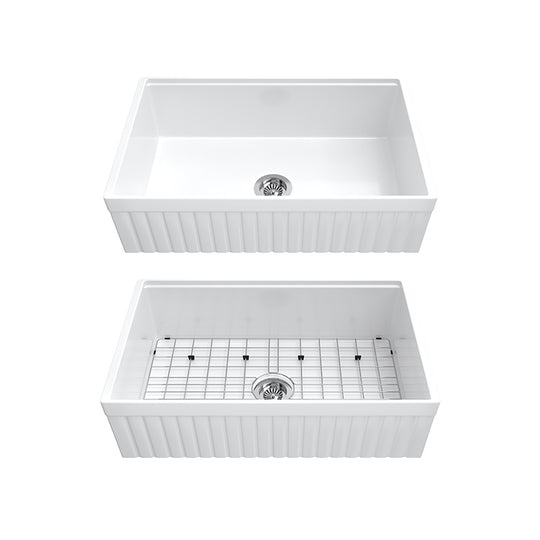 33 Inch Short Apron Farmhouse Sink – Fireclay Undermount Sink | SANIKB SN103W3320