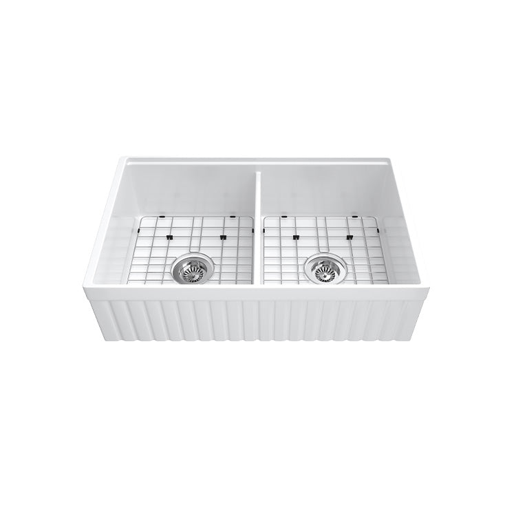 33 Inch Double Apron Sink – Fireclay Utility Sink | SANIKB SN103W3320D