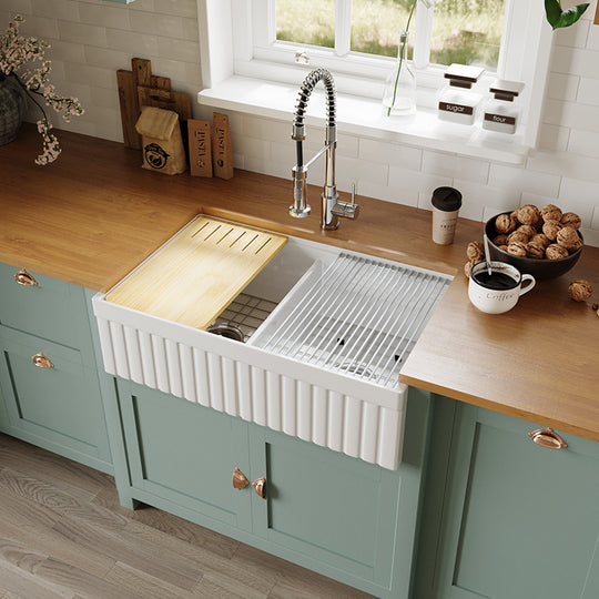 33 Inch Double Apron Sink – Fireclay Utility Sink | SANIKB SN103W3320D