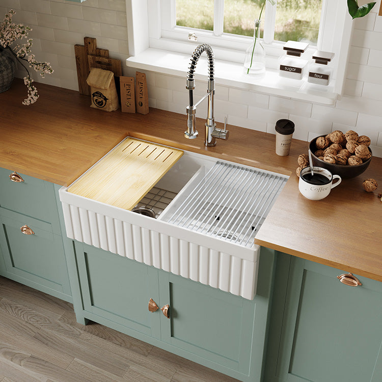 33 Inch Double Apron Sink – Fireclay Utility Sink | SANIKB SN103W3320D