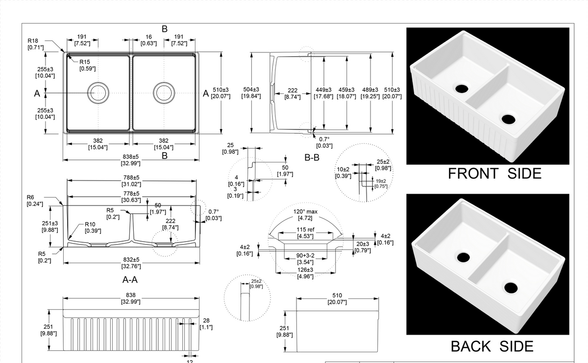 33 Inch Double Apron Sink – Fireclay Utility Sink | SANIKB SN103W3320D