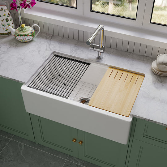 SANIKB SN106W3320 Fireclay Workstation Farmhouse Sink