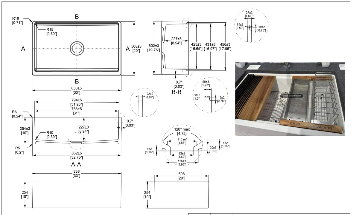 SANIKB SN106W3320 Fireclay Workstation Farmhouse Sink