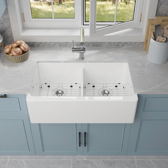 SANIKB SN106W3320D 33-inch Double Basin Apron Sink Workstation
