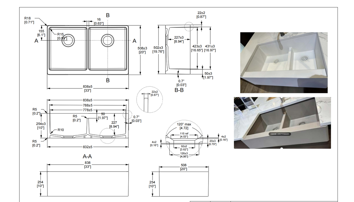 SANIKB SN106W3320D 33-inch Double Basin Apron Sink Workstation