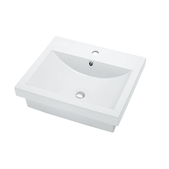 White rectangular ceramic vessel sink with faucet hole, angled view showing the single pre-drilled tap hole