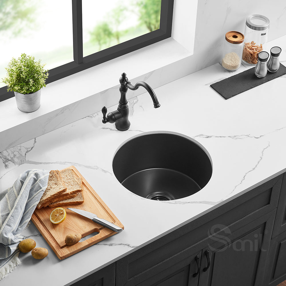 SANIKB SN1818R Round Ceramic Prep Sink – Compact Utility Design for Bars & Auxiliary Workstations