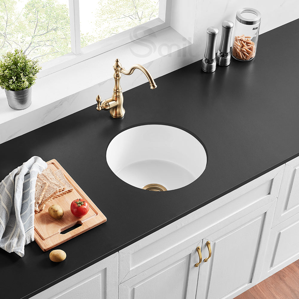 SANIKB SN1818R Round Ceramic Prep Sink – Compact Utility Design for Bars & Auxiliary Workstations