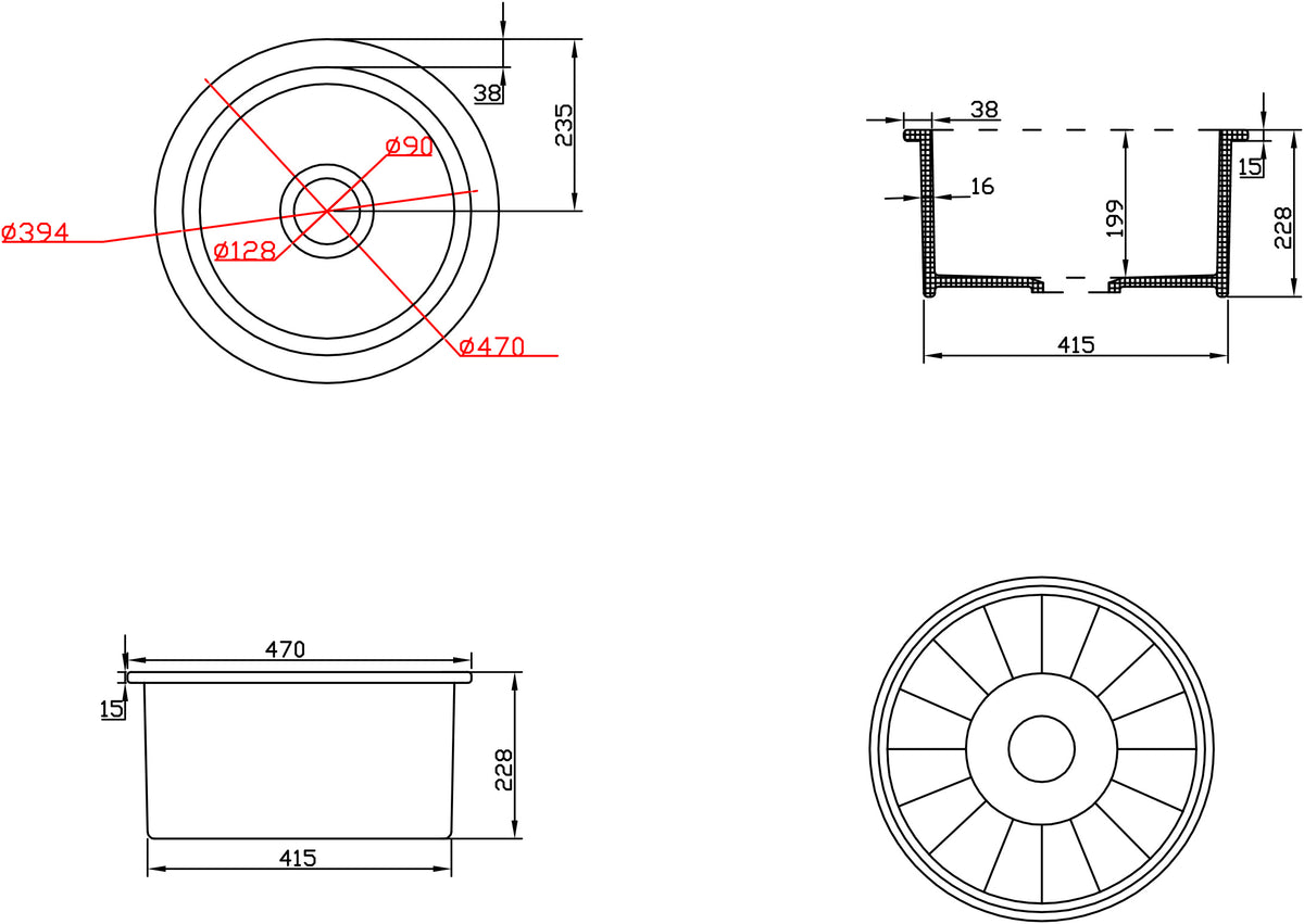 SANIKB SN1818R Round Ceramic Prep Sink – Compact Utility Design for Bars & Auxiliary Workstations