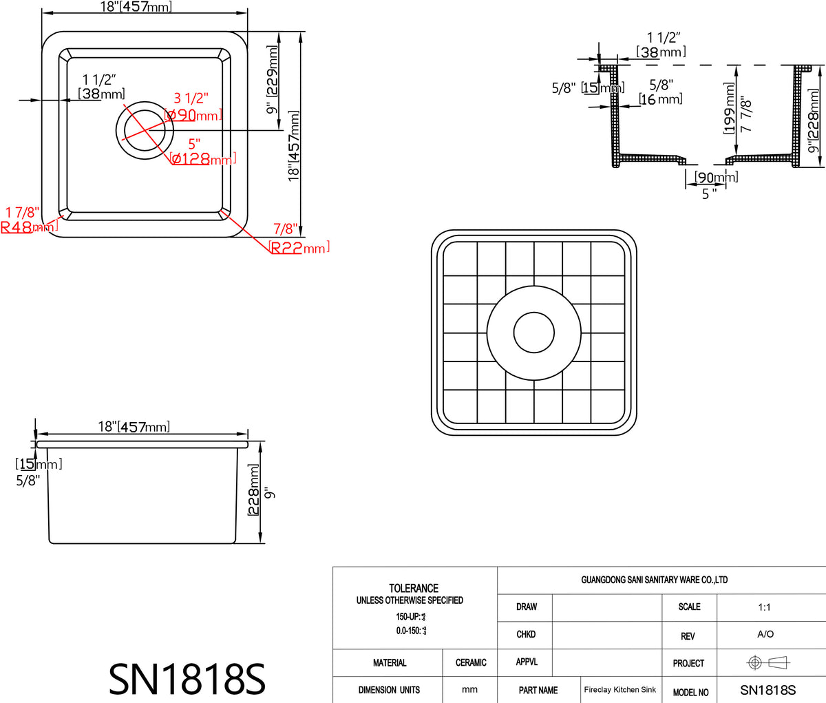 SANIKB SN1818S 18-inch Ceramic Undermount Bar Sink | OEM & Wholesale