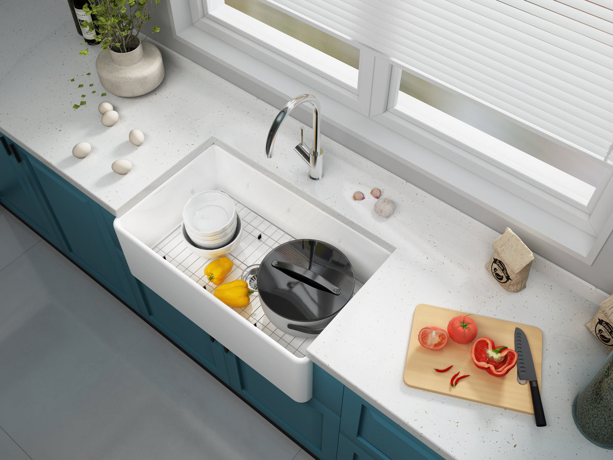 SANIKB SN3018 Fireclay 30 Inch Apron Front Utility Kitchen Sink