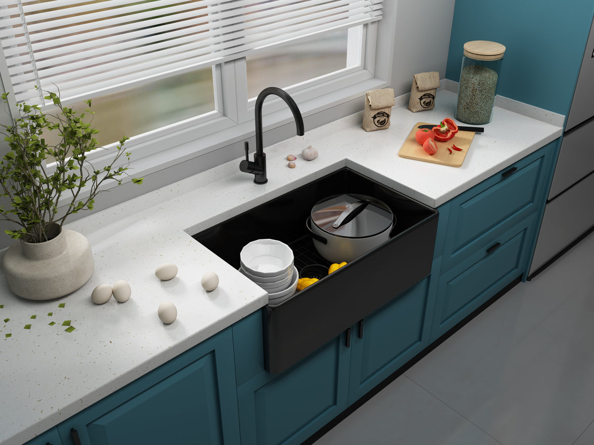 SANIKB SN3018 Fireclay 30 Inch Apron Front Utility Kitchen Sink