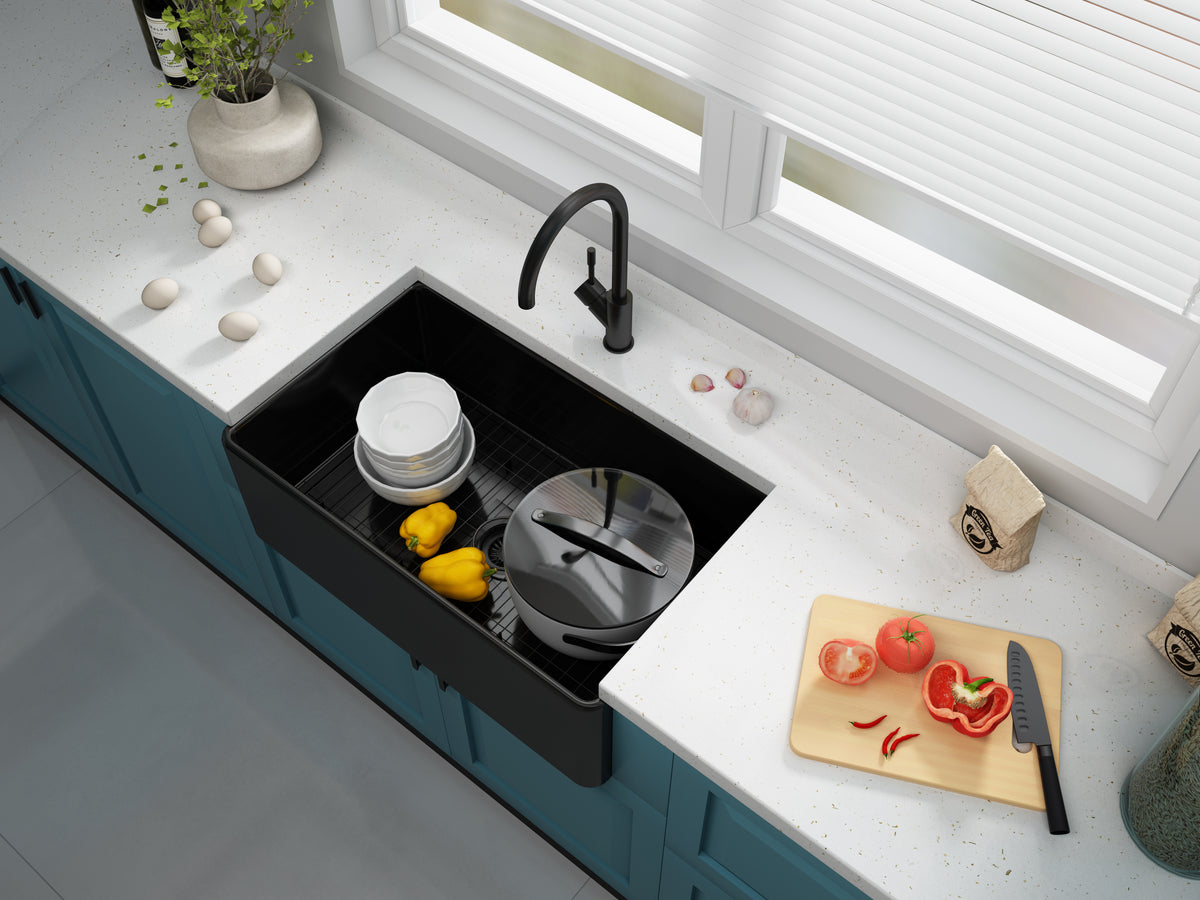 SANIKB SN3018 Fireclay 30 Inch Apron Front Utility Kitchen Sink