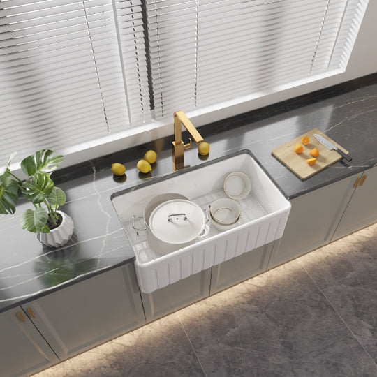 33 Inch Vintage Farmhouse Kitchen Sink – Double Bowl with Fluted Apron | Model SN3318T