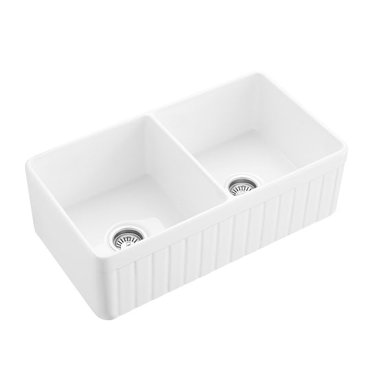 33 Inch Double Farm Sink Kitchen – White Farmhouse Sink | Model SN3318TD