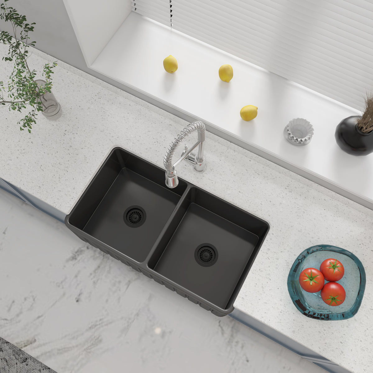 33 Inch Double Farm Sink Kitchen – White Farmhouse Sink | Model SN3318TD