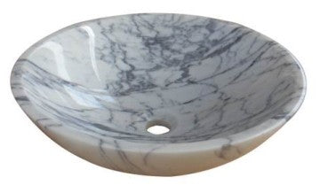 Round natural stone white bathroom vessel basin SP013