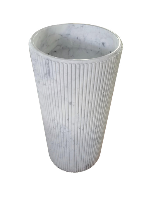 Fluted natural stone white bathroom pedestal basin SP1001
